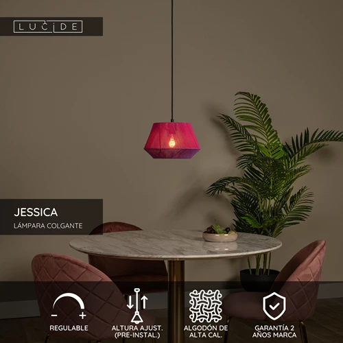 Lucide JESSICA - Lámpara colgante - Ø 30 cm - 1xE27 - Rosa - USP